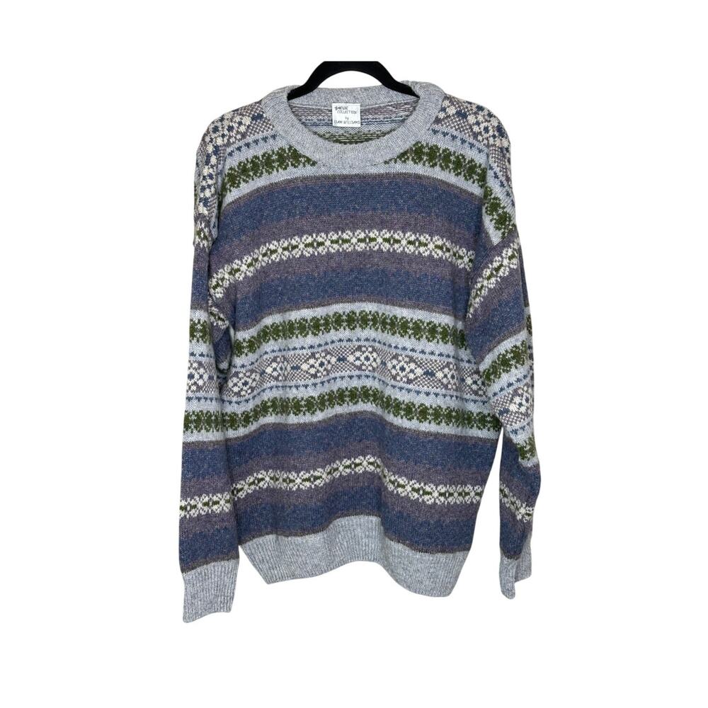 Gaelic Collection Liam Williams Sweater Women L Wool Blend Fair Isle Winter Gray